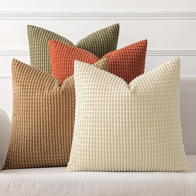 MIULEE Farmhouse Decorative Pillow Covers 20x20 Inch Set of 4 Brown Green | Modern Natural Rustic Throw Pillows Neutral Warm Soft Corduroy Couch Pillowcases Home Decor for Sofa Living Room Bed