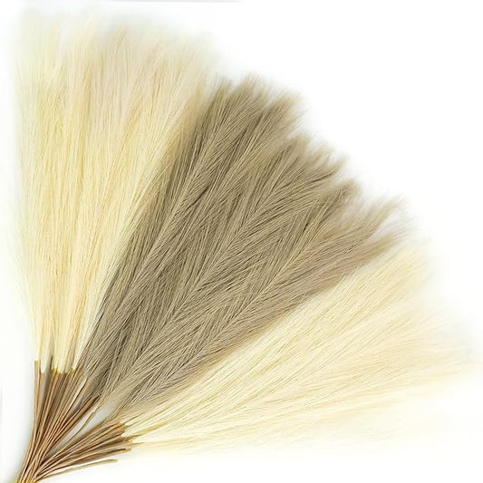Agusbagli 30pcs Faux Pampas Grass, 21.6in Fluffy Artificial Colored Pompas Grass Short Blush Fake Pampas Stems Vase Filler Flower Arrangement for Home Wedding Centerpieces Boho Decor, Beige