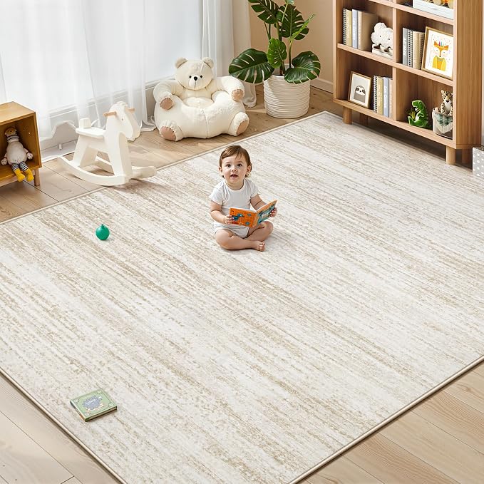 Area Rug 8x10 Living Room Rugs: Washable Modern Rug Large Non-Slip Soft Rugs Stain Resistant Printed Rug Indoor Carpet for Bedroom Kitchen Dining Room Nursery Playroom Home(Beige, 8'x10')