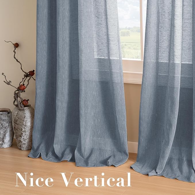 H.VERSAILTEX Linen Curtains Nickel Grommet Natural Linen Semi-Sheer Curtains 2 Panels Privacy Added Premium Soft Rich Material Drapes for Bedroom/Living Room - 52x54 - Inch - Denim