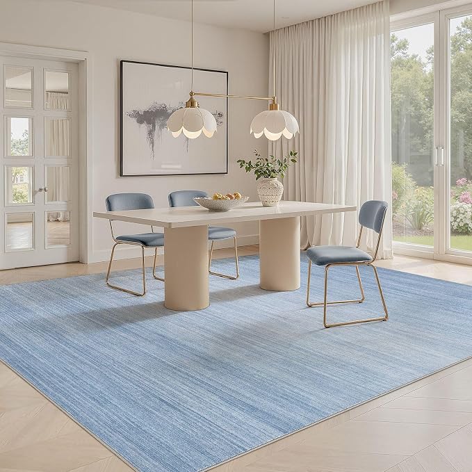 UERMEI 10x14 Washable Area Rug - Neutral Modern Abstract Living Room Rugs, Non-Slip Soft Large Indoor Floor Carpet for Bedroom Home Office & Under Dining Table Decor, Blue