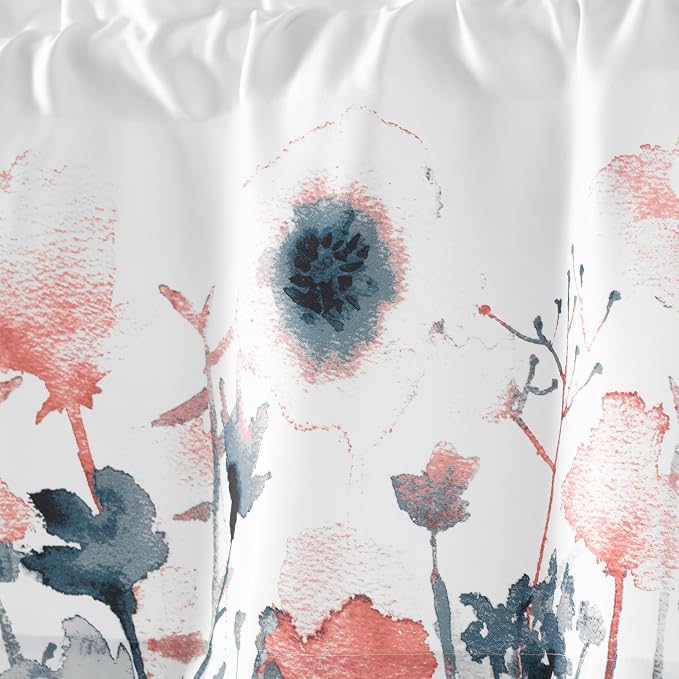 Lush Decor Zuri Flora Room Darkening Valance Curtain Single 52" W x 18" L + 2" Header Blue & Coral - Valances for Windows - Floral Kitchen Curtains