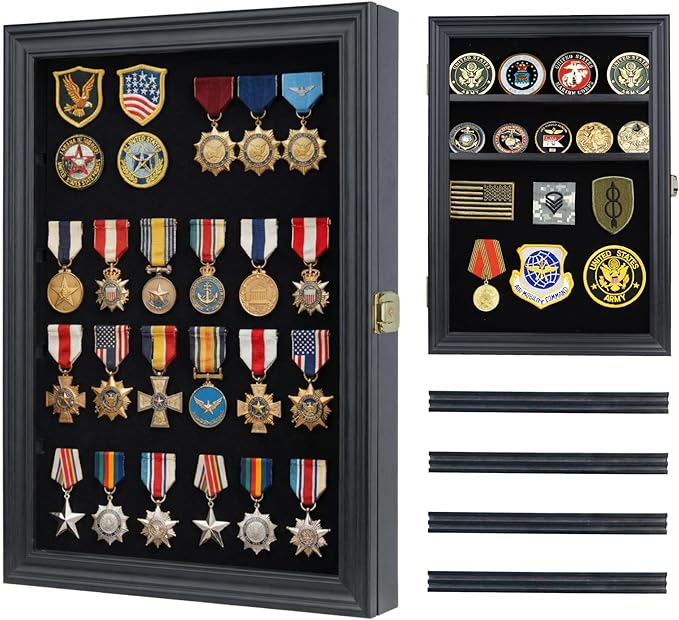 11.5 X 16 Pin Display Case Medal Shadow Box with 98% UV Protection for Military Medals, Beach Tags, Jewelry Pins, Pin Gift, Insignia Ribbons Memorabilia (Black Finish)