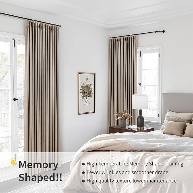 Apricot Pinch Pleated 100% Blackout Linen Curtains 120 Inch Long Insulated Thermal Soundproof Full Blackout Drapes for Bedroom Living Room Darkening Extra Long Pinch Pleat Linen Curtains 40x120