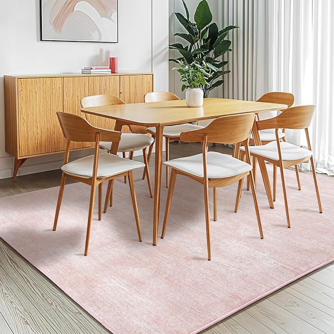 3x5 Washable Area Rug, Pink Solid Area Rugs for Living Room & Bedroom | Stain-resistant & Non-slip backing,Low Pile Washable Large Carpet, Solid Vintage Style For High Traffic Areas(3x5,Pink)