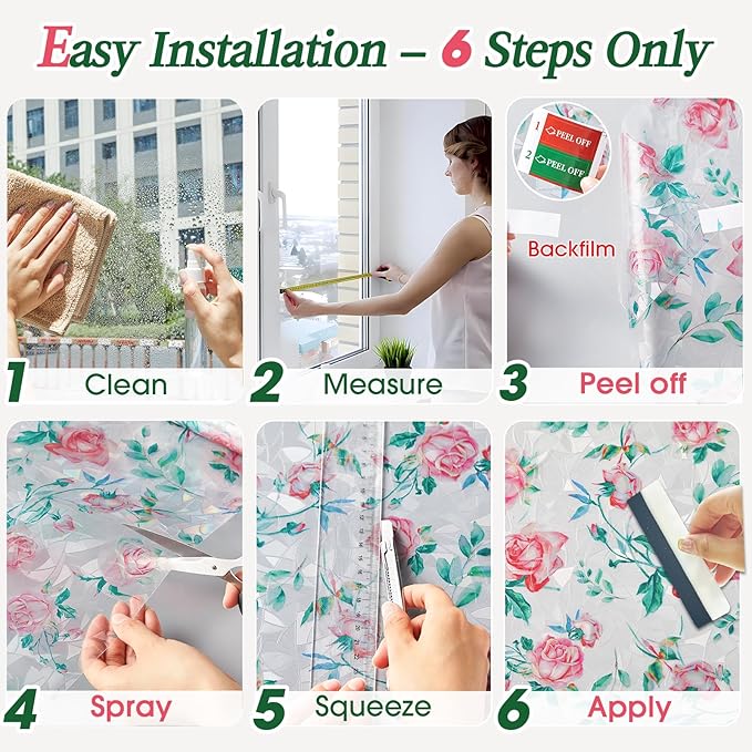 Coavas Window Privacy Film, Rainbow Stained Glass Decorative Window Clings, Anti-UV Heat Control Static Cling, Non-Adhesive Windows Tint for Home Bathroom Door, 23.6 x 78.7 Inches
