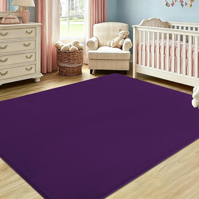 qulint 6x9 Rug for Living Room, Dark Purple Large Washable Rugs for Bedroom with Thickened Memory-Foam, Modern Minimalist Solid Non Slip Carpet for Kid Room Dorm Playroom Home Decor