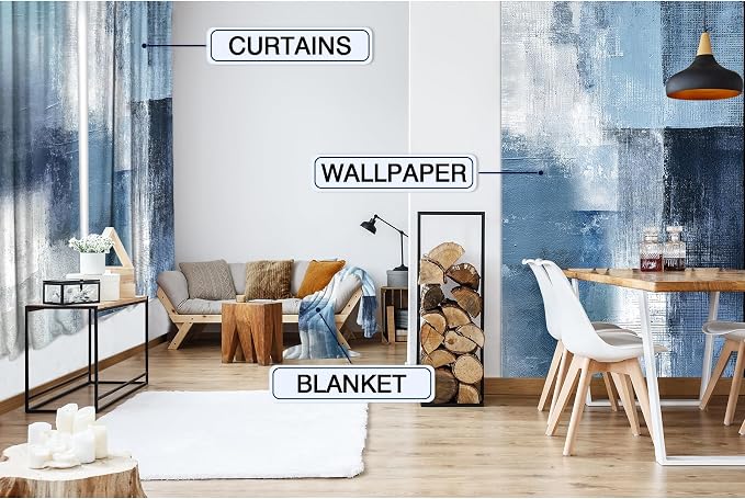 MESHELLY Abstract Navy Blue Curtains 42W x 63H Inch Rod Pocket Grey Art Painting Modern Contemporary Watercolor Cool Oil Print Living Room Bedroom Window Drapes Fabric 2 Panel