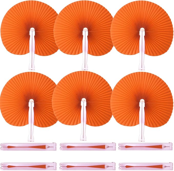 20 Pieces Orange Round Paper Fans | Foldable Handheld Fans for Women,Folding Hand Fans for Wedding,Bridal Guest,Church,Party Favors,Dancing,Birthday,DIY