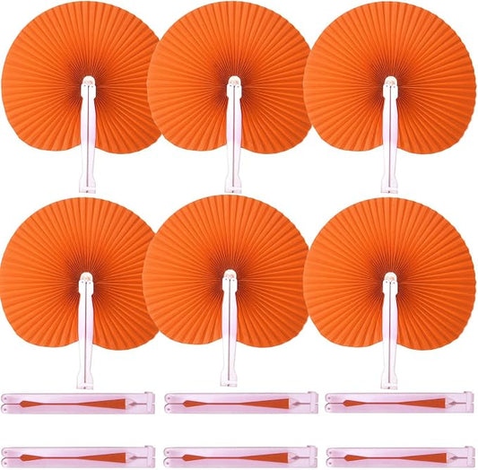 20 Pieces Orange Round Paper Fans | Foldable Handheld Fans for Women,Folding Hand Fans for Wedding,Bridal Guest,Church,Party Favors,Dancing,Birthday,DIY