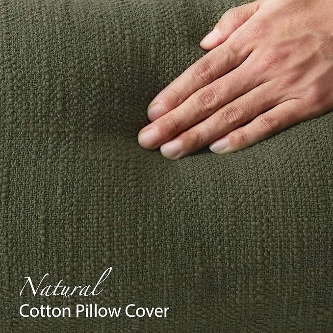 Kevin Textile 14x24 Inch Lumbar Pillow Cover 1 Pack Boho Fringe Decorative Rectangle Cushion Case with Tassels Neutral Cotton Woven Textured Farmhouse for Living Room Couch Sofa Bed, Olive Green