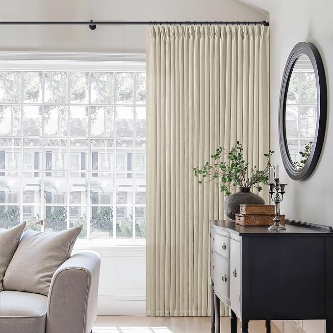 Extra Wide Pinch Pleat Curtains96 Inch Long 100 Inch Wide Beige Linen for Living Room Light Filtering Semi Sheer Pleated Curtains for Patio Glass Sliding Door Bedroom Large Window 100x96 1 Panel