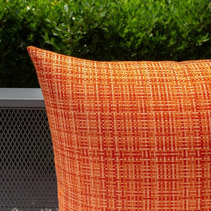 Kevin Textile Outdoor Waterproof Throw Pillow Covers 14x24 Inch Pack of 2 Woven Faux Linen Farmhouse Decorative Water Resistant Lumbar Cushion Covers for Tent Patio Garden Couch Sofa Orange
