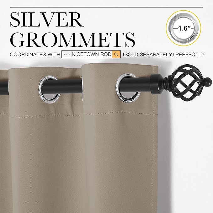 NICETOWN Bedroom Curtain Panels Blackout Draperies, Thermal Insulated Solid Grommet Blackout Curtains/Drapes (Taupe, 1 Pair, 34 by 45-inch)