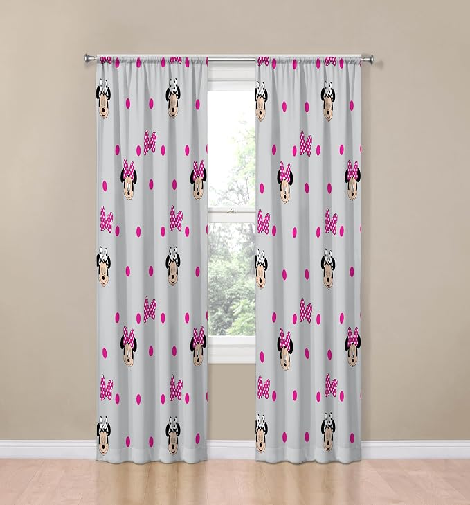 Jay Franco Window Curtains for Kids Bedroom 4-Piece Drape Set with 2 Tiebacks, Grey - Minnie Mouse, 42" W x 84" L (Pack of 2)