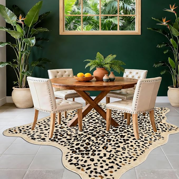 Cheetah Rug, Leopard Print Rug 5.2x6.6 Faux Animal Print Carpet Cheetah Area Rug for Bedroom Living Room Cowhide Fur Hide Multicolor