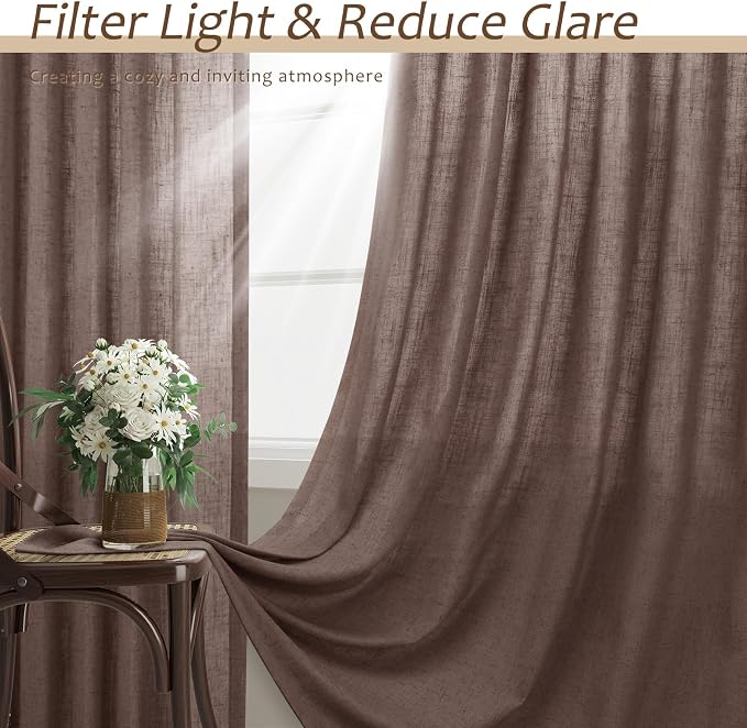 Aersas Extra Long Linen 108 Inch Curtains 2 Pages for Living Room Bedroom Light Filtering Large Windows Semi Sheer Sliding Glass Door Curtain Farmhouse Neutral Vintage Decorations 9 FT Cappuccino