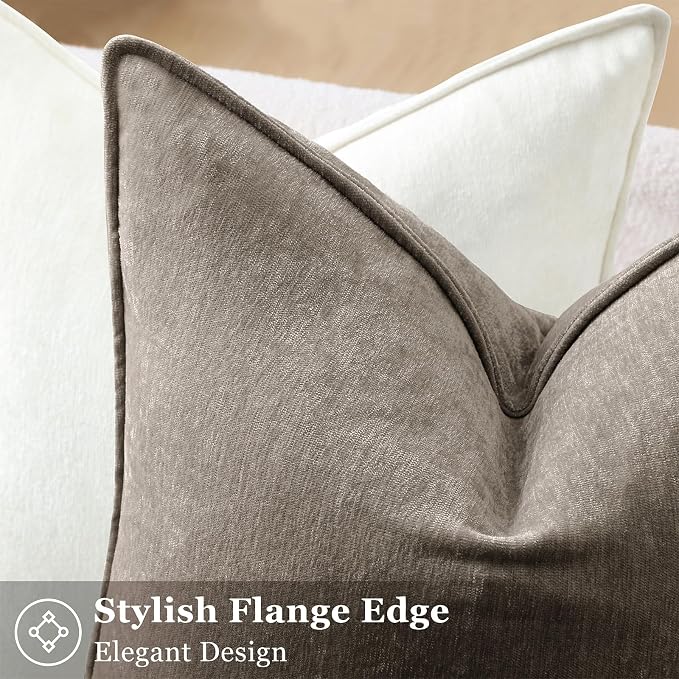 decorUhome Fall Couch Euro Sham Throw Pillow Covers 22x22 Set of 2, Decorative Soft Velvet Modern Cozy Chenille Pillow Cases with Elegant Design for Sofa Bed Living Room Home Decor, Dark Grey