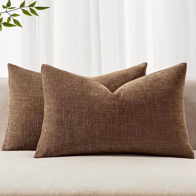 MIULEE Textured Pillow Covers 20x12 Inch Pack of 2,Honey Brown Soft Thick Solid Lumbar Decorative Chenille Throw Pillows Neutral Farmhouse Cushion Covers Modern Home Decor for Sofa Bedroom Living Room