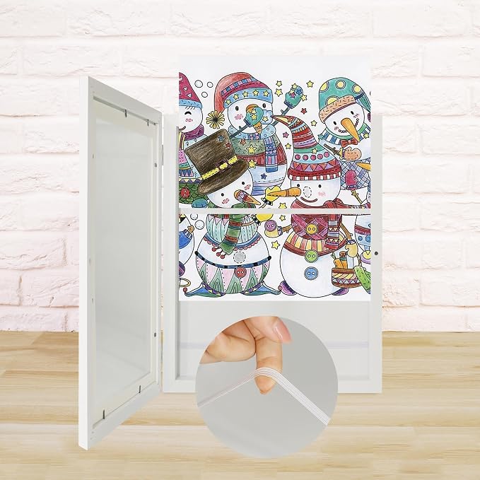 iRahmen Kids Art Frames 10x12.5 - Front Opening Childrens Picture Frame Changeable, Wood Artwork Display Storage for Wall Mount, Magnetic Door Holds 50 Art Pieces for Drawings, 3D Picture, Crafts, Portfolio, White
