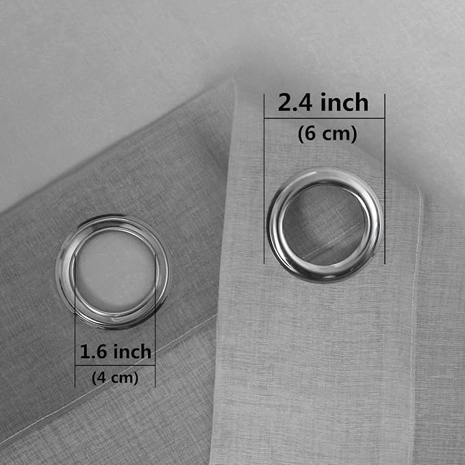 DWCN Grey Faux Linen Ombre Sheer Curtains - Semi Voile Gradient Grommet Top Curtains for Bedroom and Living Room, Set of 2 Window Curtain Panels, 52 x 90 Inches Long