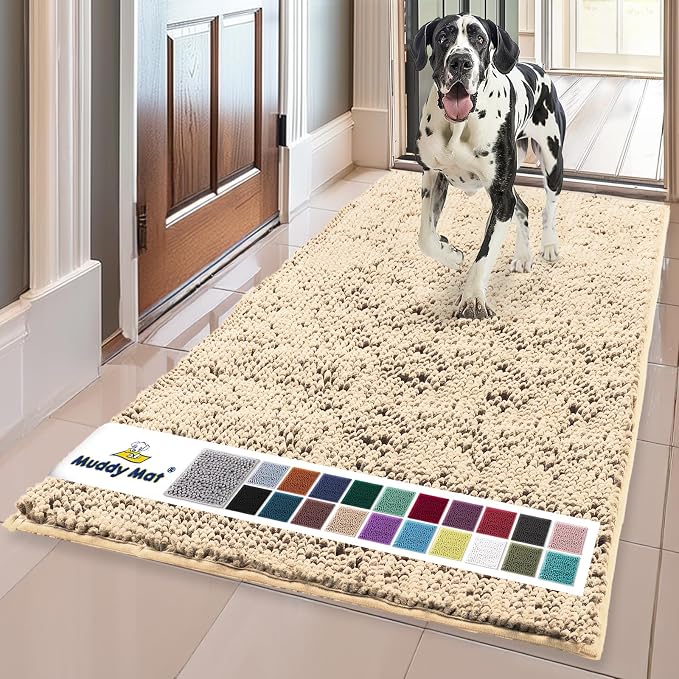 Muddy Mat® | Super Water Absorbent Door Mat Indoor, Microfiber Quick Dry Chenille Entryway Rug, Slip Resistant Front Door Mat, Indoor Mats for Entryway, Machine Washable Pet Rug, Beige 36"x60"