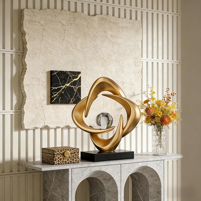 AWNR Gold Abstract Sculpture House Decor Aesthetic - Home Décor Accents for Nightstand, Shelves, Dining Room, Entryway Table, Office, Desk Accessories (Gold C)