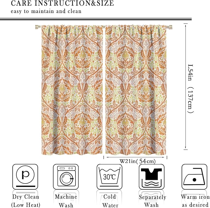 Bohemia William Morris Art Blackout Window Curtains, Vintage Flowers Foliage Rod Pocket Curtains, for Living Room Bedroom 21(W)*54(L) 2 Panels