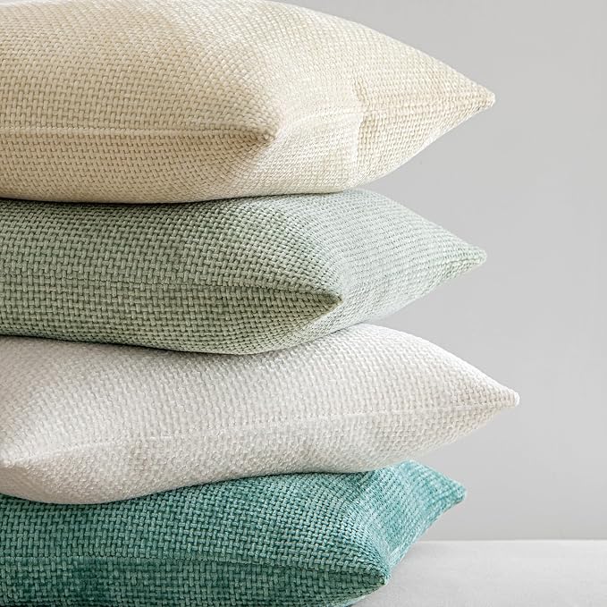 MIULEE Pack of 2 Couch Throw Pillow Covers 18x18 Inch Light Green Modern Boho Accent Decorative Pillow Covers Soft Chenille Farmhouse Cushion Covers for Home Decor Bed Sofa Living Room