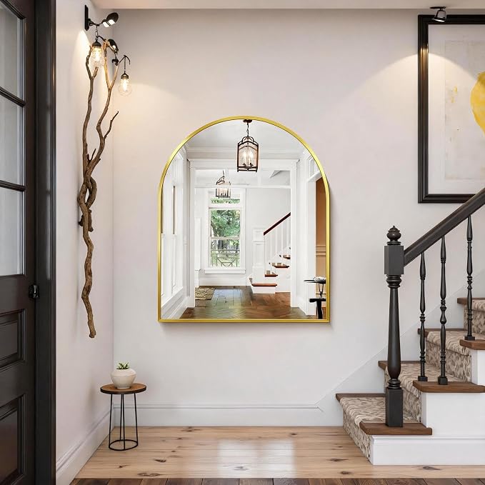 CIRCUMI Arched Wall Mirror, 30"x36" Gold Arched Mirror with Tempered Glass, Metal Frame, Large Size for Bathroom, Living Room,Entryway,Over Sink, Arch Mirror for Decor,Shatterproof&Crystal-Clear
