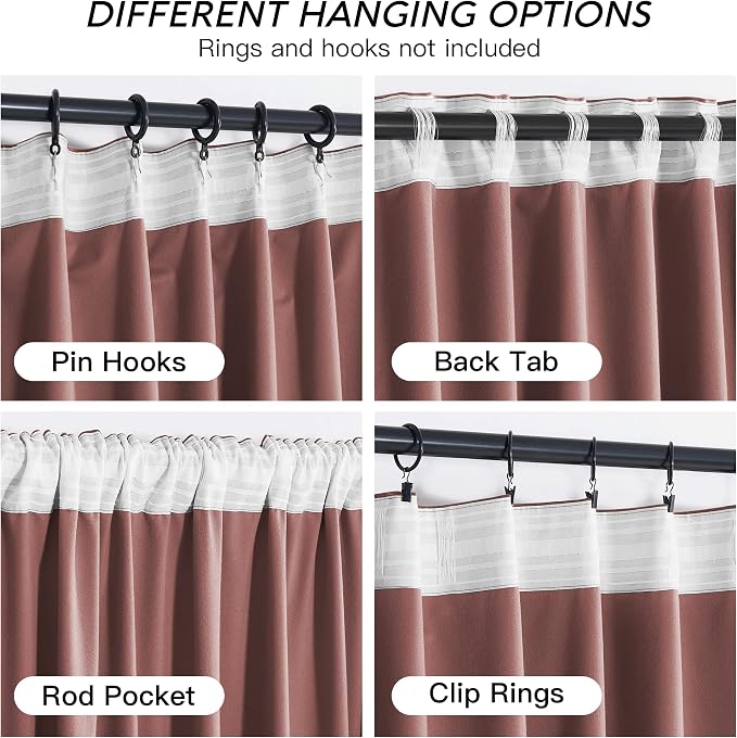 RYB HOME Dusty Pink Velvet Curtains 108 inch, Darkening Window Curtains for Living Room Energy Efficient Backdrop Festival Decor for Girls Bedroom Dining Room, Wild Rose, W52 x L108 inch, 2 Panel