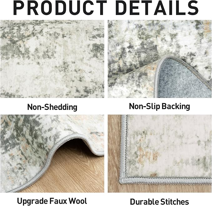 8x10 Area Rugs Washable Rug: Modern Abstract Living Room Rug Soft Anti-Skid Thin Carpet Indoor Floor Non-Shedding Carpets for Bedroom Dining Room Farmhouse Nursery Home Office Grey Brown