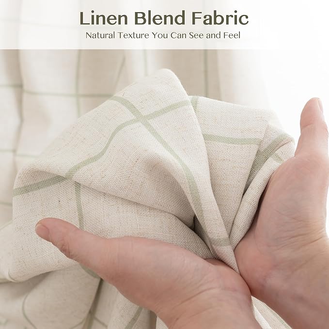 THREE GIRLS Pinch Pleated Plaid Curtains Blackout Linen Gingham Green Curtains for Living Room,Bedroom Checkered 92 Inches Long Double Layer 2 Panels Set Luxury and Modern Printed Design Darkening