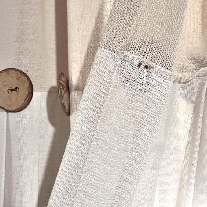 Lush Decor Linen Button Window Curtain Panel, Single, 40" W x 108" L, Linen - Country Curtains - Rustic Decor - Color Block Modern Farmhouse Curtains For Living Room, Bedroom & Dining Room