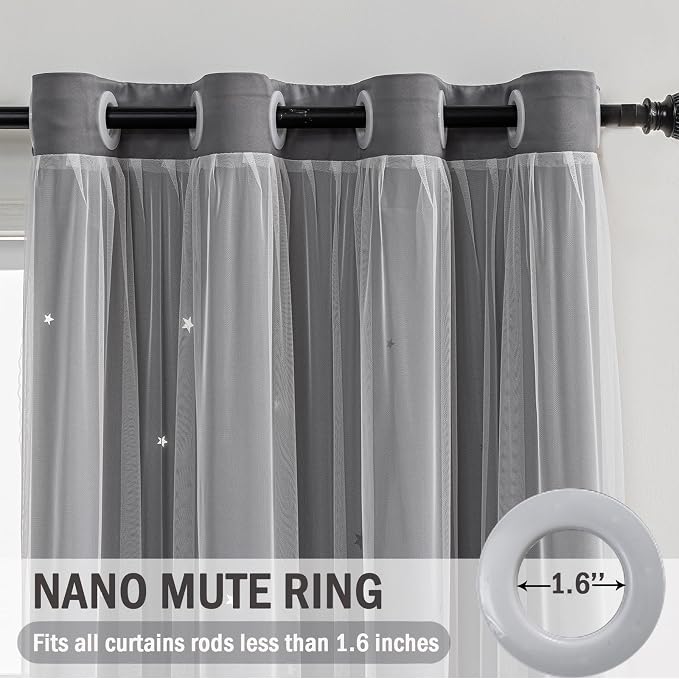 Greyish Star Blackout Curtains 245 Inch Length for Boy Bedroom 2 Panels Set, Privacy Boho Room Darkening Curtain for Glass Door, Thick Grommet Top Star Cutout Cute Kids Curtain (52"W x 245"L)