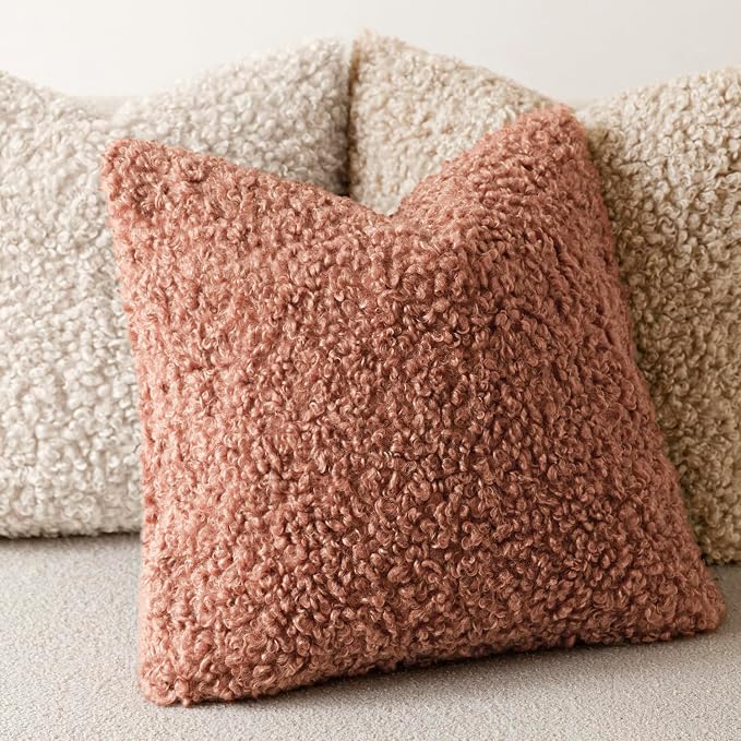 Foindtower 2 Pieces 16x16 Inch Dusty Pink, Faux Fur Throw Pillow Cover Accent Sherpa Furry Pillow Covers Fuzzy Soft Pillowcases Cozy Sheepskin Decorative Fleece Cushion Case for Bed Couch Living Room