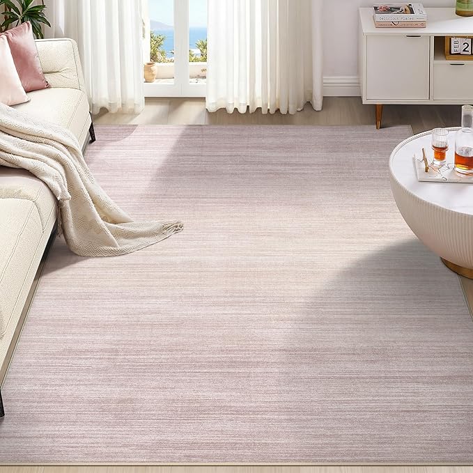 UERMEI 6x9 Washable Area Rug - Neutral Modern Abstract Living Room Rugs, Non-Slip Soft Large Indoor Floor Carpet for Bedroom Home Office & Under Dining Table Decor, Soft Pink