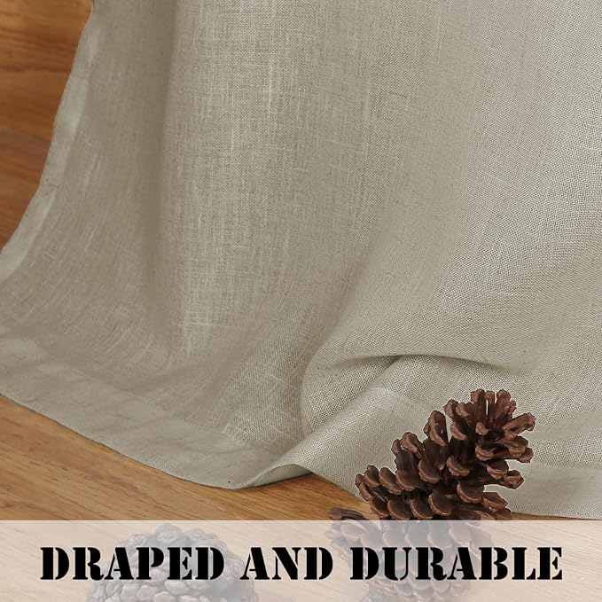 H.VERSAILTEX Linen Curtains Elegant Natural Linen Semi Sheer Curtains Energy Light Filtering Rod Pocket Window Treatments Panels for Living Room (Set of 2, Castle Wall, 52 inch W X 72 inch L)
