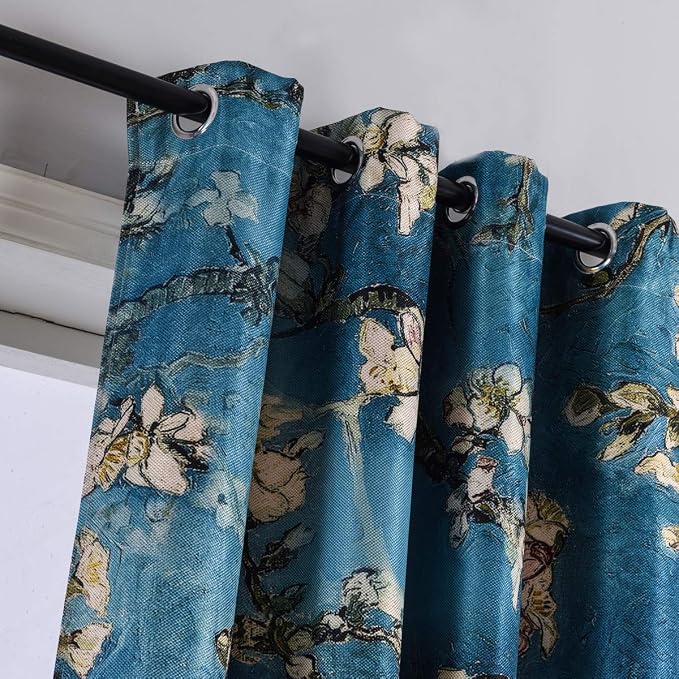 Taisier Home Chinese Style Plum Blossom Curtains - Blue Artistic Print, 84 Inches Long for Living Room and Bedroom - Personalized Pattern Window Treatment, 2 Panels Set