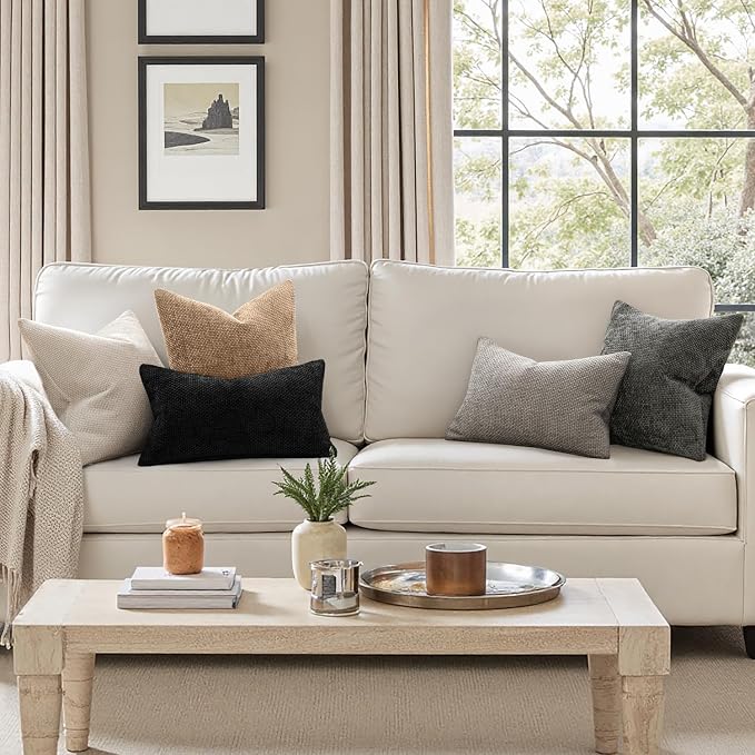 MIULEE Pack of 2 Couch Throw Pillow Covers 20x20 Inch Khaki Camel Modern Boho Accent Decorative Pillow Covers Soft Chenille Farmhouse Cushion Covers for Home Decor Bed Sofa Living Room