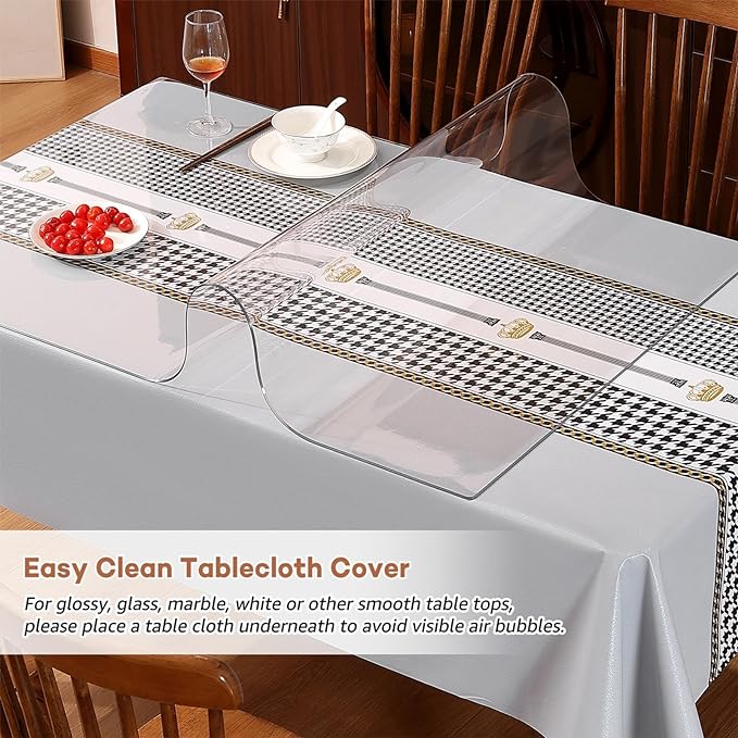 RostiKong Large Table Protector Clear Plastic Tablecloth Cover PVC Vinyl Rectangular Wood Marble Glass Coffee Dining Table Top Protection Pads Heavy Duty Desk Blotter Hardwood Floor Mat 52 x 120 Inch
