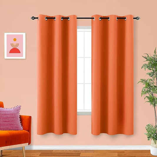 KOUFALL Orange Curtains for Boys Bedroom 2 Panels Blackout Room Darkening Autumn Dinosaur Themed Pumpkin Curtains for Kids Room Decor Nursery Dorm Living Space,63 Inch Length,Tangerine