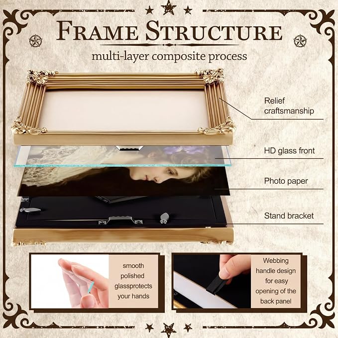 8 Pcs Vintage Picture Frames Set for Gallery Wall, Antique Gold Resin Photo Frames Collage Assorted Sizes 8x10, 5x7 & 4x6, Ornate Victorian French Country Decor for Wall Mount & Tabletop Display