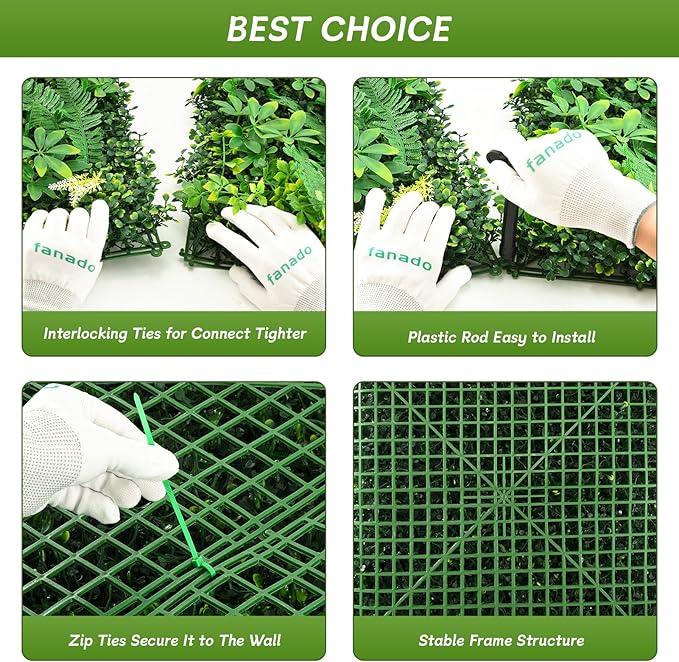 fanado Artificial Grass Wall Panels 20"x20"(6pcs), Hedge Green Wall Decor Backdrop, UV-Anti Fake Greenery Plant Wall Boxwood Panels for Privacy Fence Screen Outdoor Indoor Wedding Garden Backyard