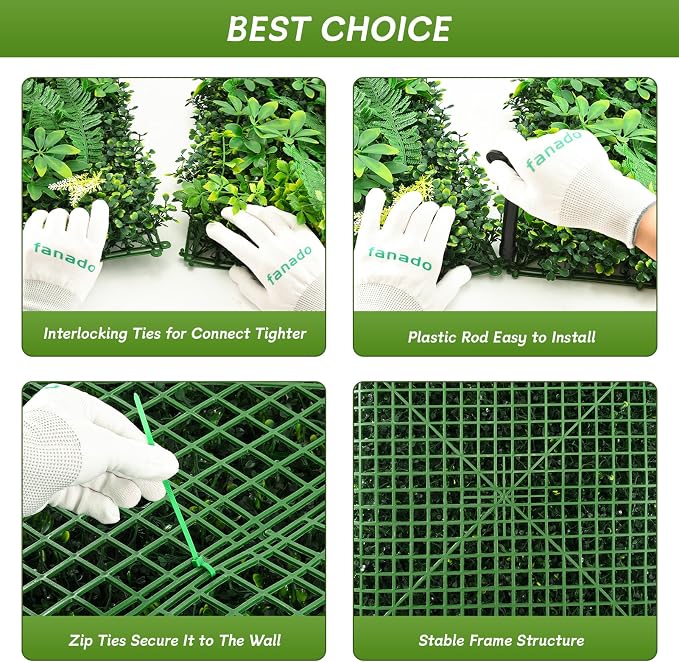 fanado Artificial Grass Wall Panels 20"x20"(12pcs), Hedge Green Wall Decor Backdrop, UV-Anti Fake Greenery Plant Wall Boxwood Panels for Privacy Fence Screen Outdoor Indoor Wedding Garden Backyard