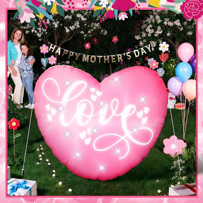 VIHOSE 3.9 Ft Mother's Day Inflatables Decoration Love Blow Up Decor Heart LED Lights Inflatable Decor for Outdoor Yard Garden Lawn Decoration Mom Gifts Party Supplies