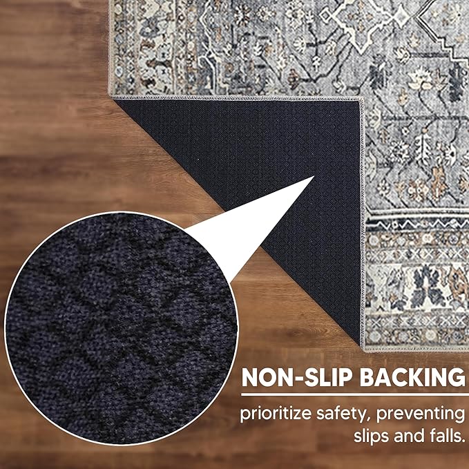 Keen Home Design 5x7 Rug - Machine Washable Area Rug with Non-Slip Backing, Ideal for Living Room, Dining Room, Bedroom - Vintage, Easy Clean, Durable, Low Pile Rug - (5' x 7')