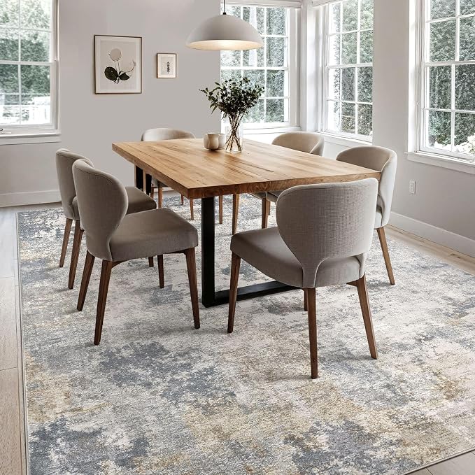 UERMEI 6x9 Area Rug Living Room Rugs - Washable Neutral Modern Abstract Soft Thin Large Rug Indoor Floor No Slip Rug Carpet for Bedroom Under Dining Table Home Office Decor - Blue Grey