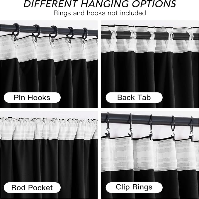 RYB HOME Black Velvet Curtains 108 inch, Blackout Window Curtains with Pleat Tape on Top for Bedroom Thermal Insulated Privacy Ceiling Drapes for Living Room, W52 x L108 inch, 2 Panels