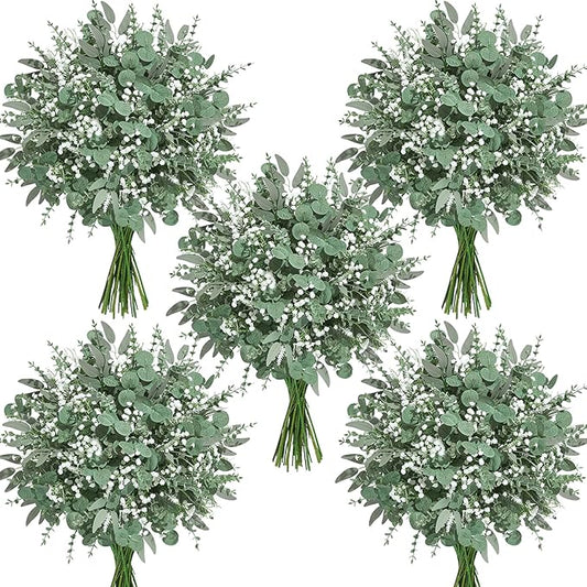 150Pcs 5 Kind Mixed Greenery Eucalyptus Stems Bulk for Wedding Decor, Babies Breath Flowers Artificial & Greenery for Centerpieces DIY Bouquets Vases Table Home Decor